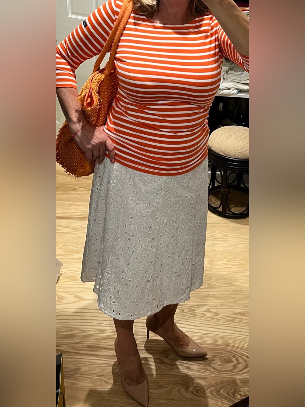 Saint James orange white striped shirt top blouse 3/4 sleeve size 40/US 10